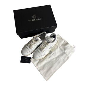 Versace White Leather Medusa Sneakers With Box & Dust Bag